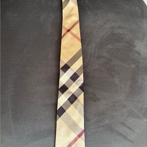 Burberry Beige and Black Plaid Tie